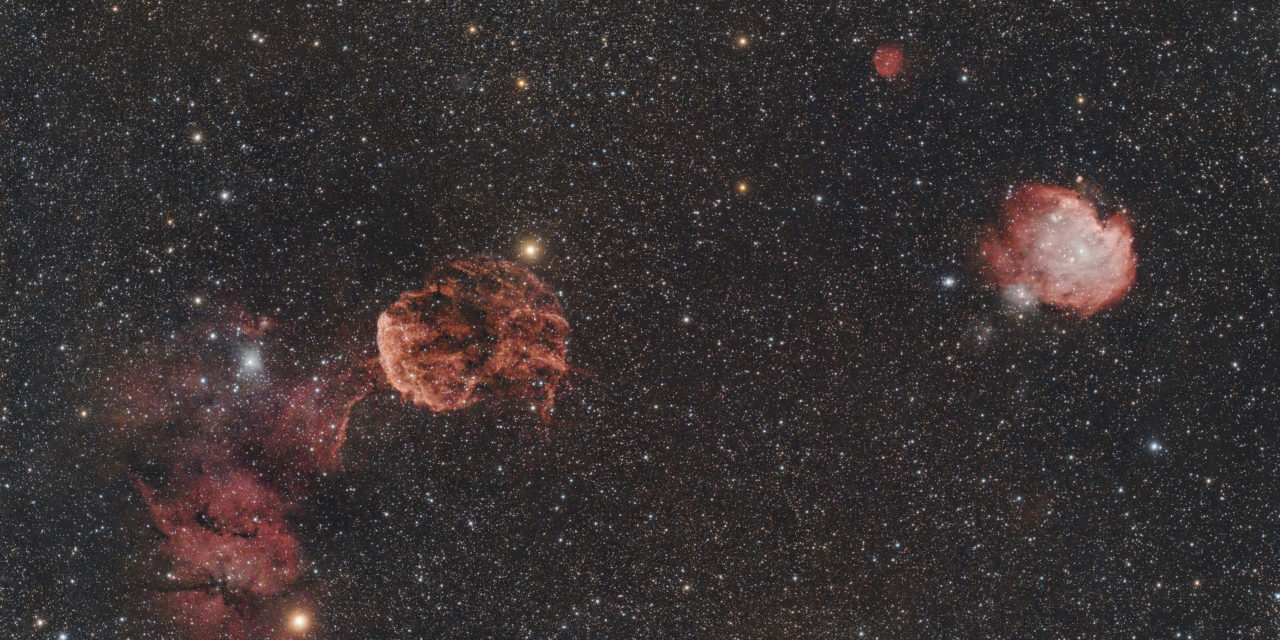 Nébuleuse de la Méduse (IC443) accompagnée de la Nébuleuse de la Tête de Singe (NGC2174)