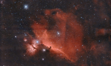 Nébuleuses de la Tête de Cheval (IC434) et de la Flamme (NGC2024) en bande étroite